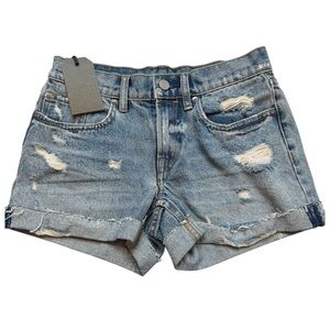 AllSaints Pam Shorts Indigo Blue Size 25 Raw Hem Vintage Look New with Tags